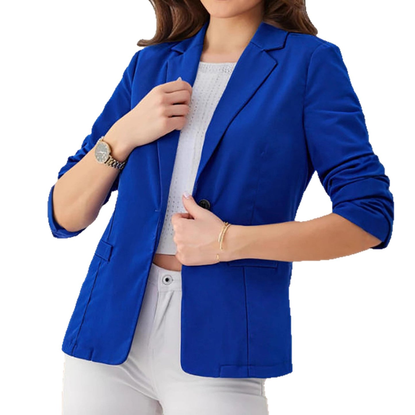 Three-quarter-sleeve Pleated Slim-fit Womens Office Blazer