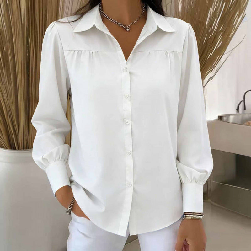 Women's Solid Color Casual Lantern Sleeve Shirt