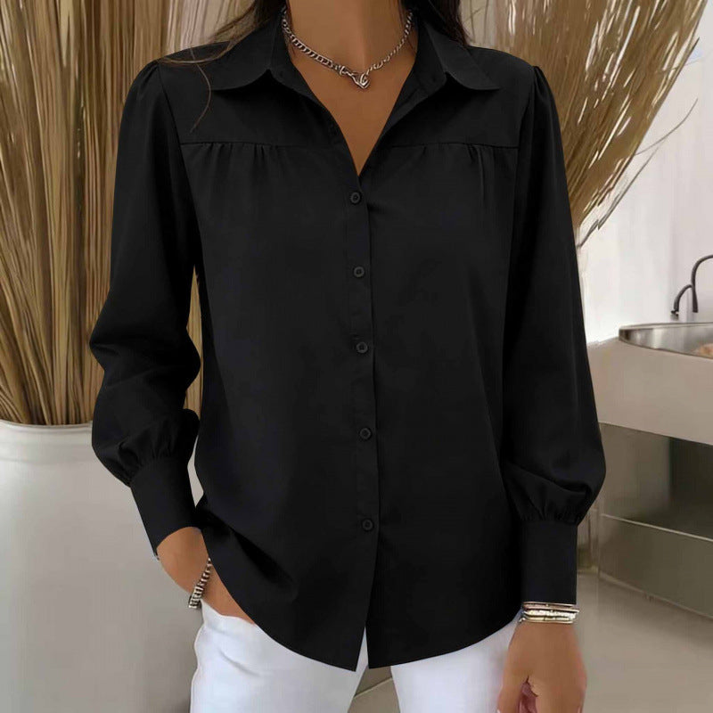 Women's Solid Color Casual Lantern Sleeve Shirt